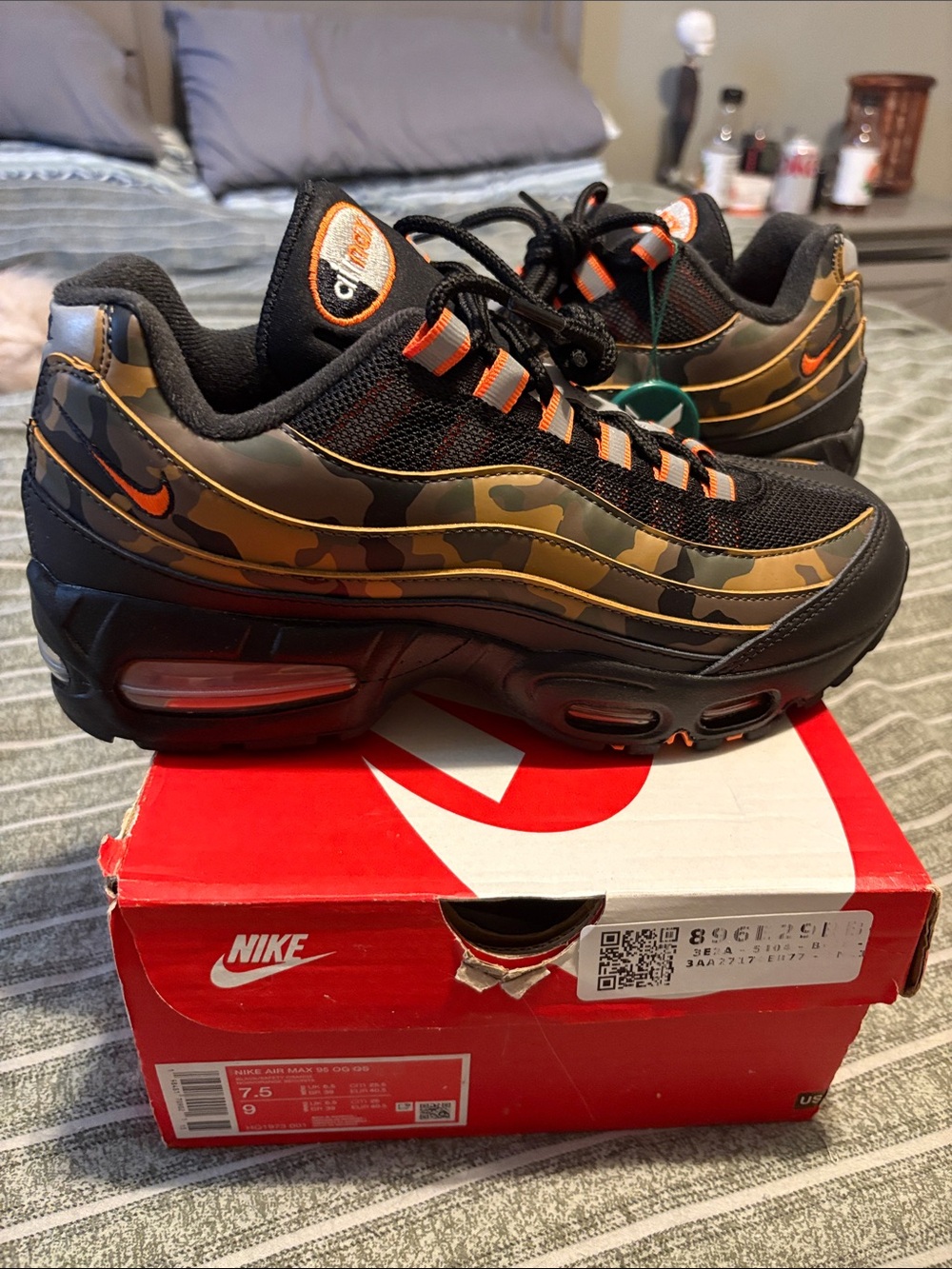Nike Men’s Air Max 95 Sneakers - Black with Camo and Orange Accents
